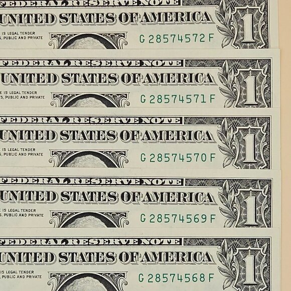 Us Mint Other - 5 One Dollar Bills Uncirculated Sequential (W/ SLEEVES) - Series 2021 (B195)